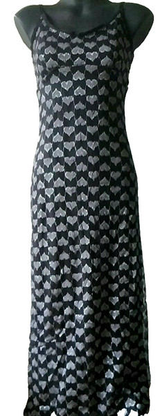 ove Love Maxi Dress Sz 10 Fits 8 Black Metallic Silver Heart Mesh Slip Formal