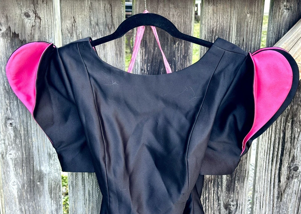 Винтажный дизайнер Victor Costa черный атласный сердце рукав/низкая спина платье/платье-10 - Изображение 3 из 4