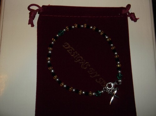 WOMEN HANDMADE 9" 4 MM STERLING SILVER & CRYSTAL BEADED ANKLE BRACELET CHAIN - Picture 7 of 10