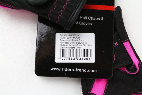 RIDERS TREND Women Gloves 2XS Black Pink Horse Riding Equestrian Stretch Strap - Picture 5 of 5