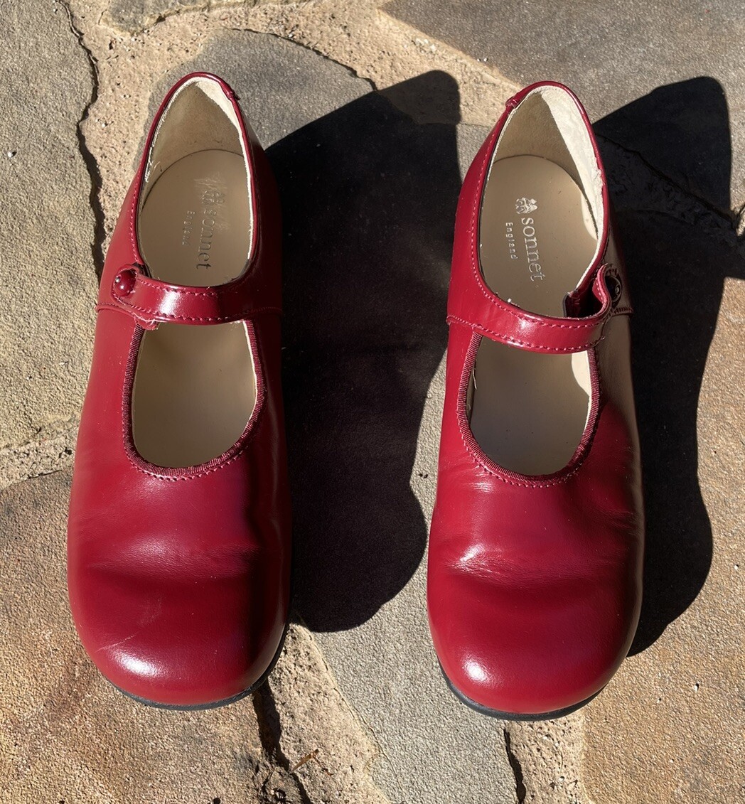 Sonnet Of England Sz Red Leather Mary Janes Girl's Shoes