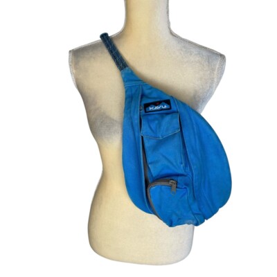 KAVU Blue Rope Bag Sling Single Strap Multiple Pockets Cotton Canvas