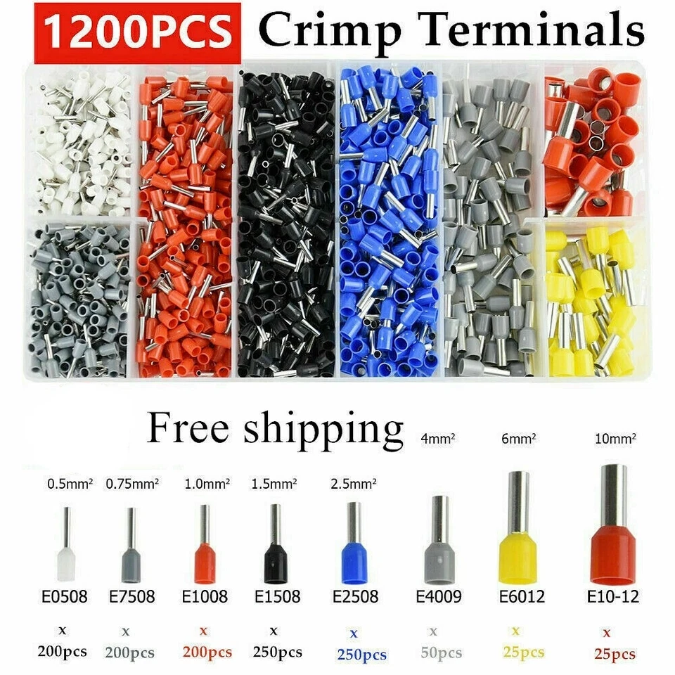 1200PCS Connectors Cord Wire Crimp Cable Pin End Bootlace Ferrule Terminals Kit - Image 2 of 4