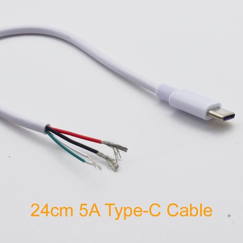 10pcs 20cm USB C Type-C Male Plug 2/4 wires Power Pigtail Cable DIY White 5A - Picture 5 of 5