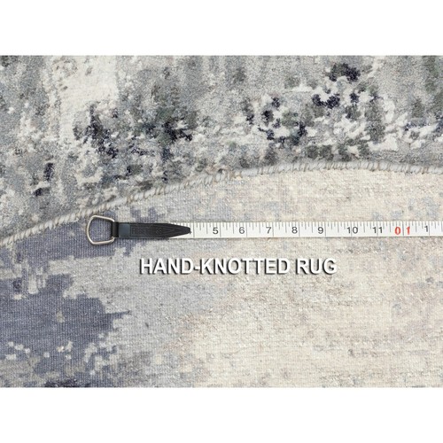 6'2"x6'2" Gray with Black Abstract Design Silk Hand Knotted Round Rug R58623 - Picture 8 of 8