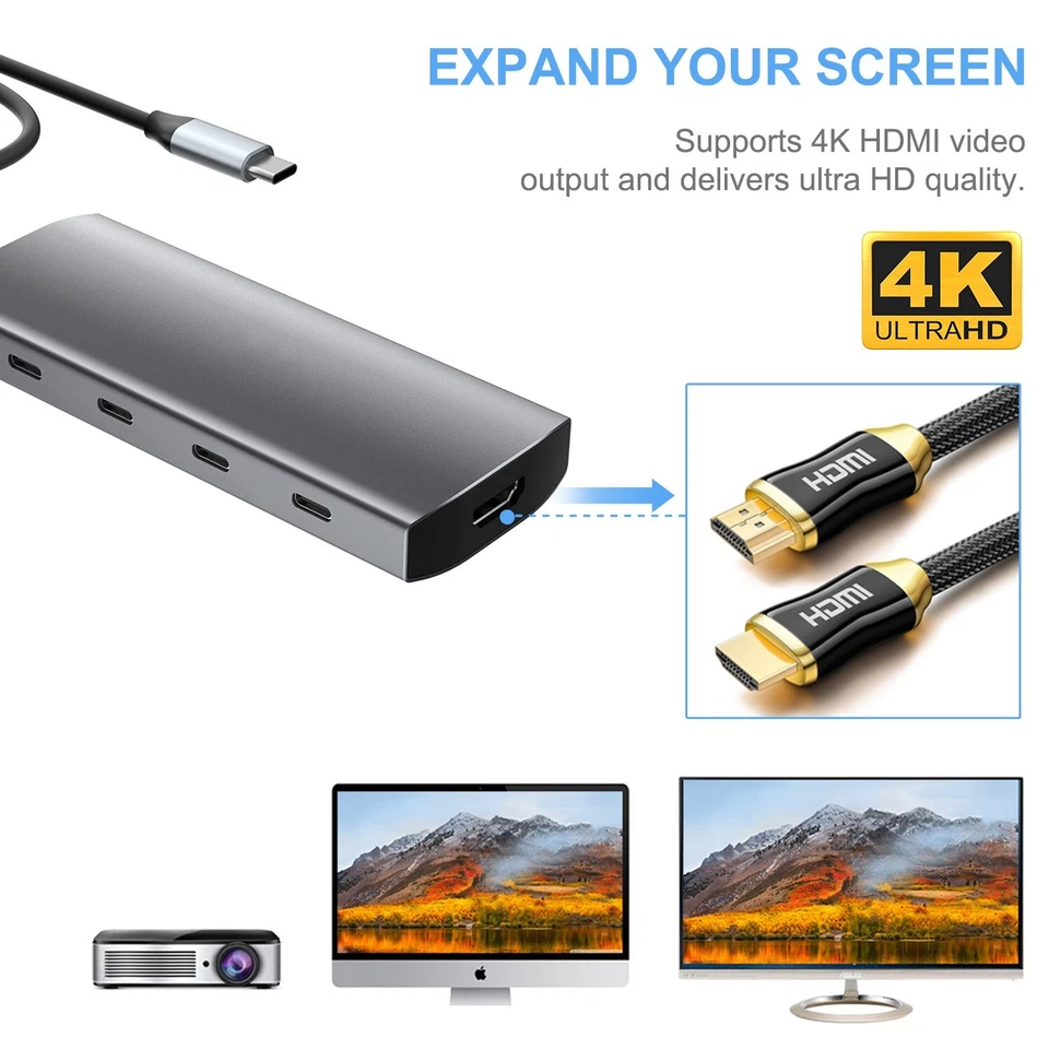 USB C Type C Hub to 3*USB 3.2, 4K@60Hz HDMI, 100W PD, USB 3.0, SD/TF Card Reader - Image 4 of 4