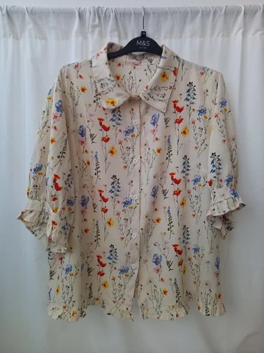 ❤️ Cream Patterned Frill Edge Detail Blouse Size XL Vgc