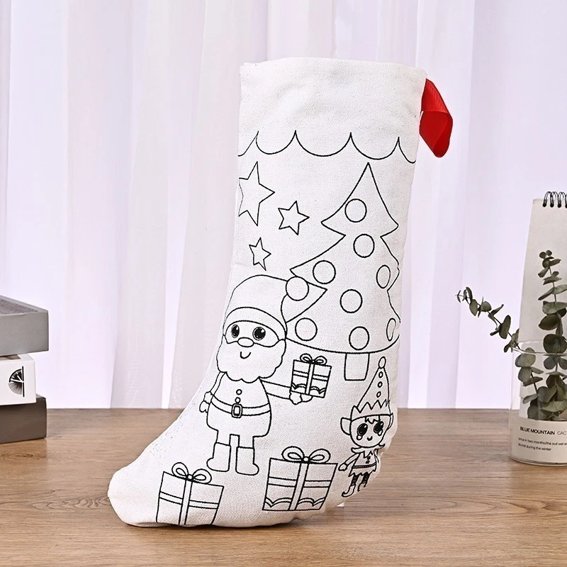 Christmas Coloring Socks DIY Graffiti Stockings for Kids Tree Decor - Photo 2/4