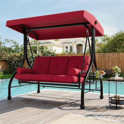 #ad Outdoor Porch Swing with Adjustable Canopy 3 Seat Garden Patio Swing Chair $245.09