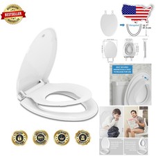 Elongated Toilet Seat White Magnetic Potty Training Kids Adult Slow Close