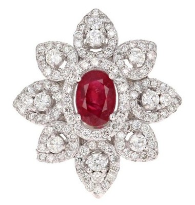 Cocktailring 2,14 Karat Rubin Diamant 14 Karat Weißgold