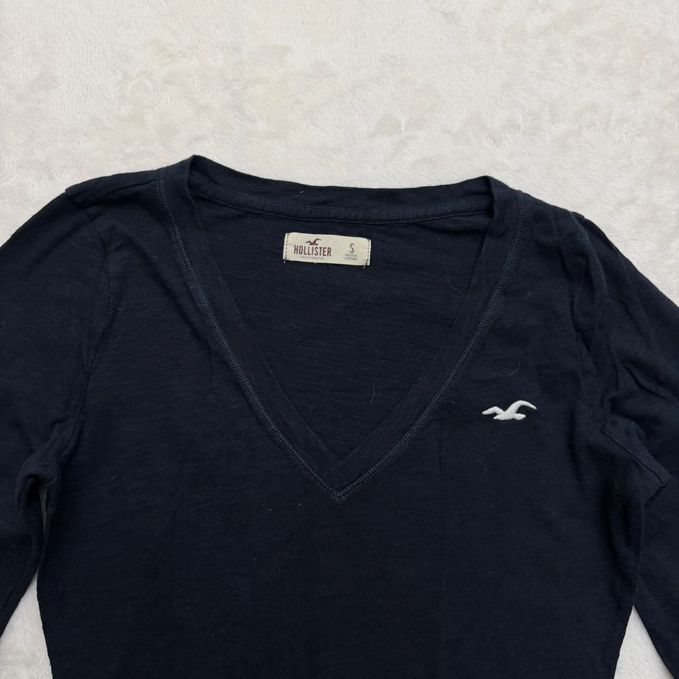 Camisa Hollister Mujer Pequeña Azul Marino Cuello en V Manga Larga Bebé Muñeca Campana Cisne Foto 2 de 4