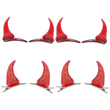 4 Pairs Halloween Devil Horns Hair Clips Demon Vampire Cow Ears Barrettes Red Wo