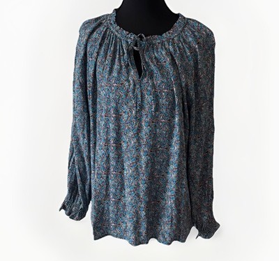 LOFT Floral Peasant Blouse Blue Preppy long Sleeve Womens M Office Boho Work NWT