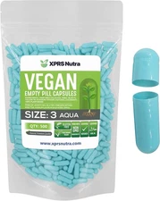 Size 3 Aqua Empty Vegan Capsules Kosher Pill Vegetable Veggie Veg Caps 
