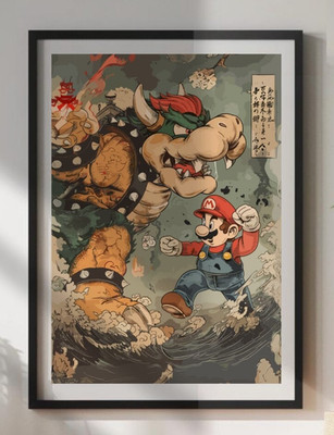 Mario vs Bowser Poster - Retro Japanese Anime Wall Art Print - Gamer Decor
