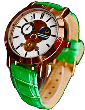 Edle Herren Uhr Automatik Armbanduhr Minoir Herrenuhr mit Lederband Grün Farben