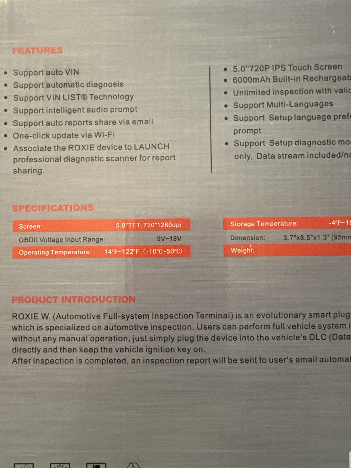 Launch USA Roxie WiFi Diagnostic Scan Tool Automatic Pre Post Scan NEW 301050450