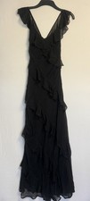Boohoo Chiffon Ruffle Strappy Maxi Dress – Black – Size 10 – New With Tags