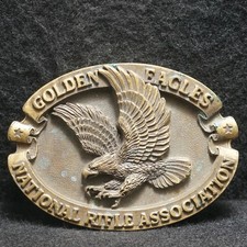 WI07119 VINTAGE 1970s GOLDEN EAGLES NATIONAL RIFLE ASSOCIATION NRA BELT BUCKLE