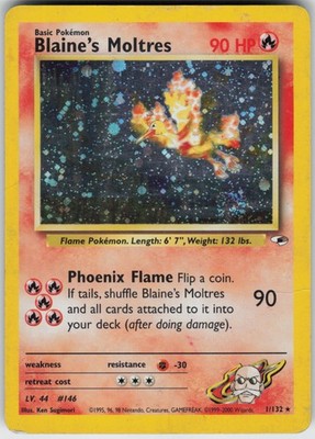 旧裏　カツラのファイヤー★Blaine's Moltres　ポケモンカードゲーム Pokemon Blaine's Moltres 001/132 Gym Heroes Holo card Unlimited