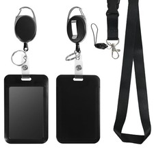 Retractable ID Badge 2 Vertical Holders, 2 Oval Reels, 1 Lanyard, Black-1