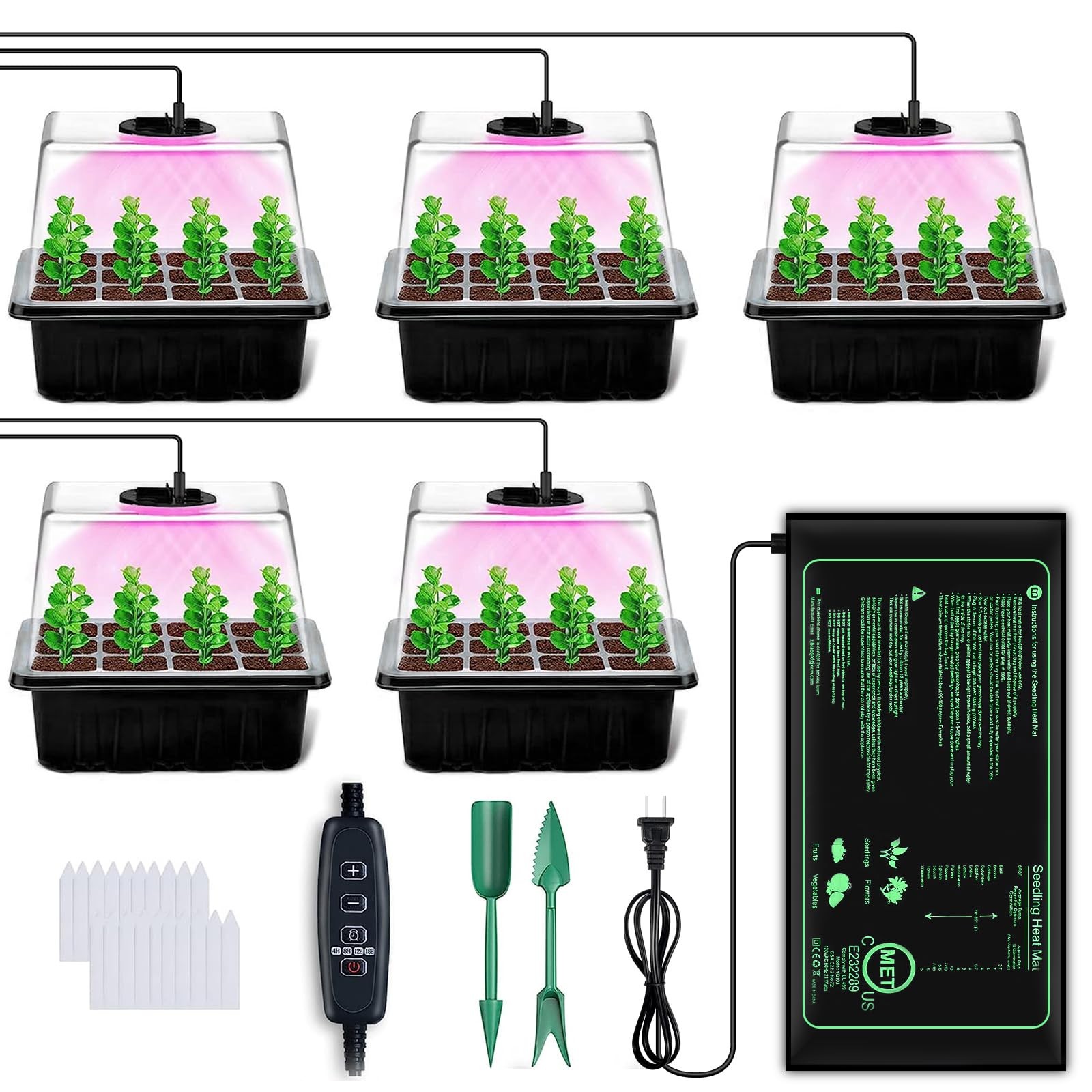 YAUNGEL Seed Starter Tray with Grow Light, 5 Pack Seed Start