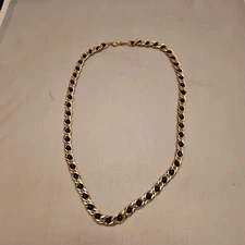VINTAGE NAPIER 24" NECKLACE GOLD TONE WITH BLACK STONE COLLECTIBLE SIGNED 
