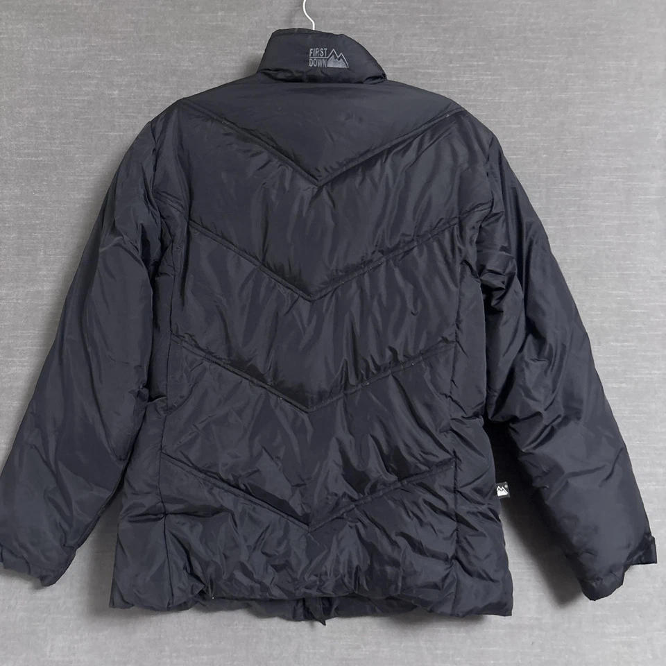 Vintage First Down Puffer Jacket Large Black Down Quilted Zip Coat Snow Gorp 90s - Image 2 of 4