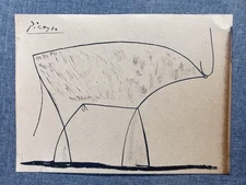 Pablo Picasso (Handmade) Drawing on antique paper Signed and Sealed size 21x29.5