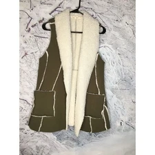 Indigo Soul Sherpa Vest Women's Size S Small Forest Green Winter  Cozy Cardigan