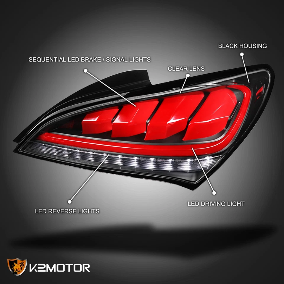 Red Fits 2010-2016 Hyundai Genesis Coupe LED Sequential Signal Tail Lights Black Foto 3 de 4