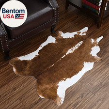 Cowhide Rug Faux Cow Print Carpet 43.3 x 27.5 Inch Khaki Brown Western Decor