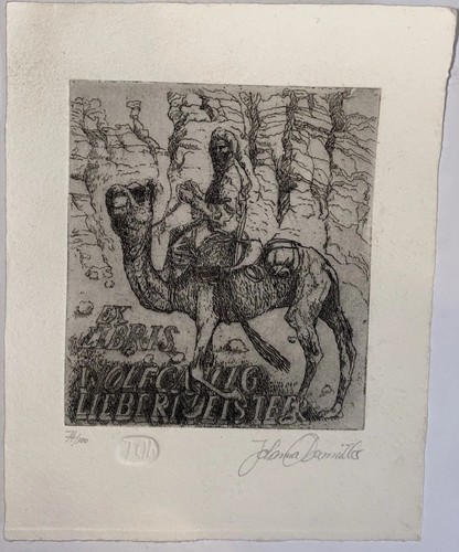 Ex Libris Wolfgang Liebermeister Camel Rider Etching Jolana Danilla 7/100