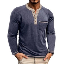Men's Long-Sleeve T-Shirt Men's Henley Shirt Pullover  