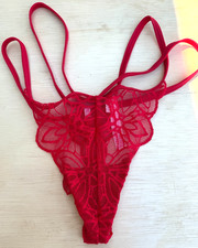 Victoria's Secret Large Extra Low Rise Thong Red Lace Double Straps New Pink