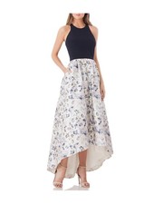 JS COLLECTIONS JACQUARD HI-LOW FLORAL Water Color PRINT GOWN Sz 4