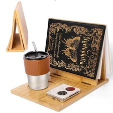 Defined Deco 4 in 1 Book Holder for Page Rest Bamboo Triangle Stand Nook Reading