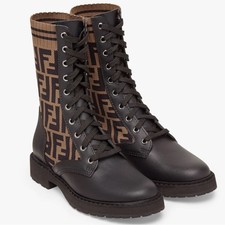 FENDI Rockoko Combat Boots Knit Sock High Top FF Motif 38.5