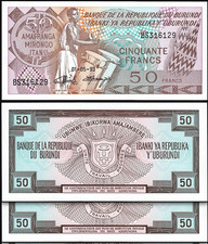 Burundi 50 Francs 1993, UNC, 2 Pcs PAIR, Consecutive, P-28c