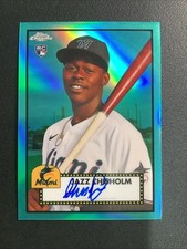 2021 Topps Chrome Platinum Anniversary -Jazz Chisholm Rookie Card Auto Aqua /150. rookie card picture