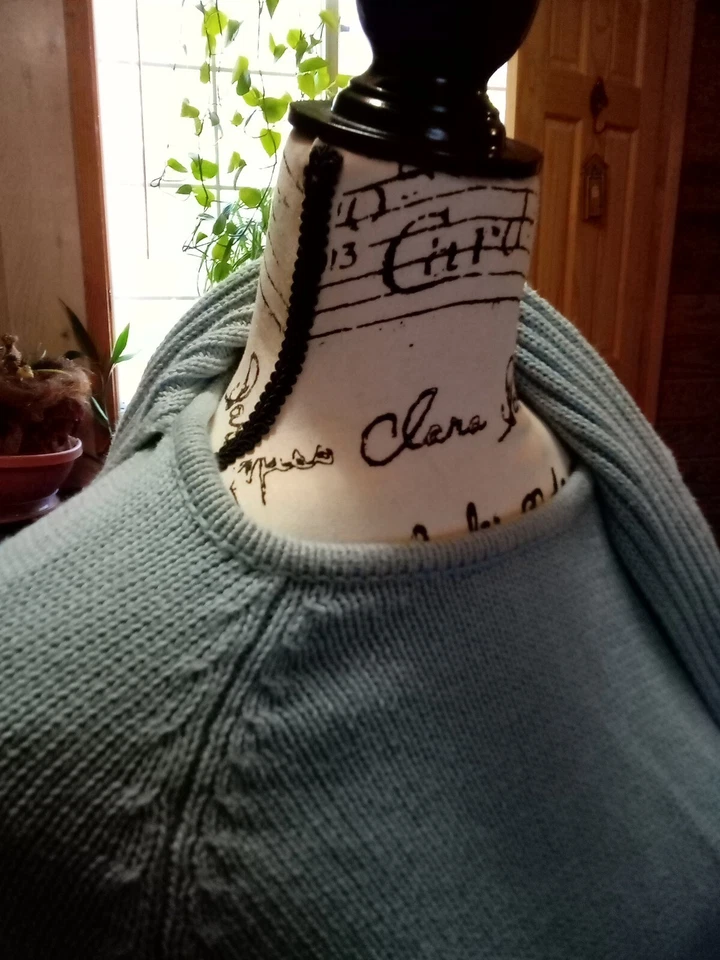 Pierre Cardin Cotton Sage Green Open Knit  Sweater Top Attached Scarf, Sz L  - Image 4 of 4