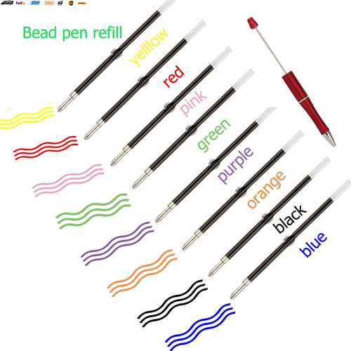 50Pcs Beaded Pen Refill 1.0Mm Pen Refills Colourful Ink for for Beadable Writing