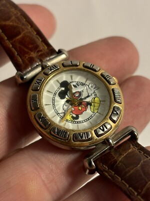 Vintage Disney Time Works Mickey Mouse Watch roman numeral bezel Rare needs batt