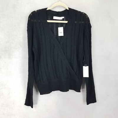 NEW ASTR L Faux Wrap V-neck Pointelle Knit Pullover Sweater