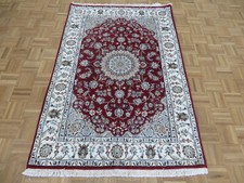 4'1 x 6'2 Hand Knotted Red Fine Nain With Silk Oriental Rug G11222