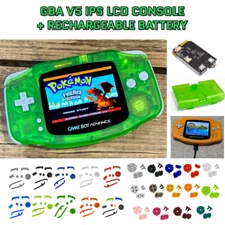 Nintendo Game Boy Advance GBA V5 IPS LCD CLEAR GREEN USB-C Rechargeable Battery