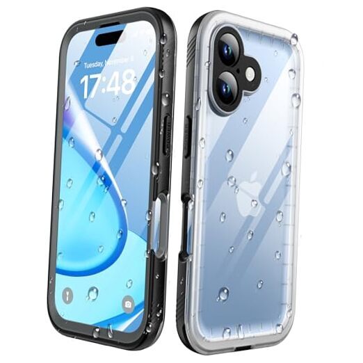 for iPhone 16 Waterproof Phone Case - Built in for iPhone 16 (6.1) Black