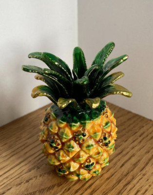 Hinged Pineapple Jeweled 3'' Trinket Box with Austrian Crystals Magnetic Closure