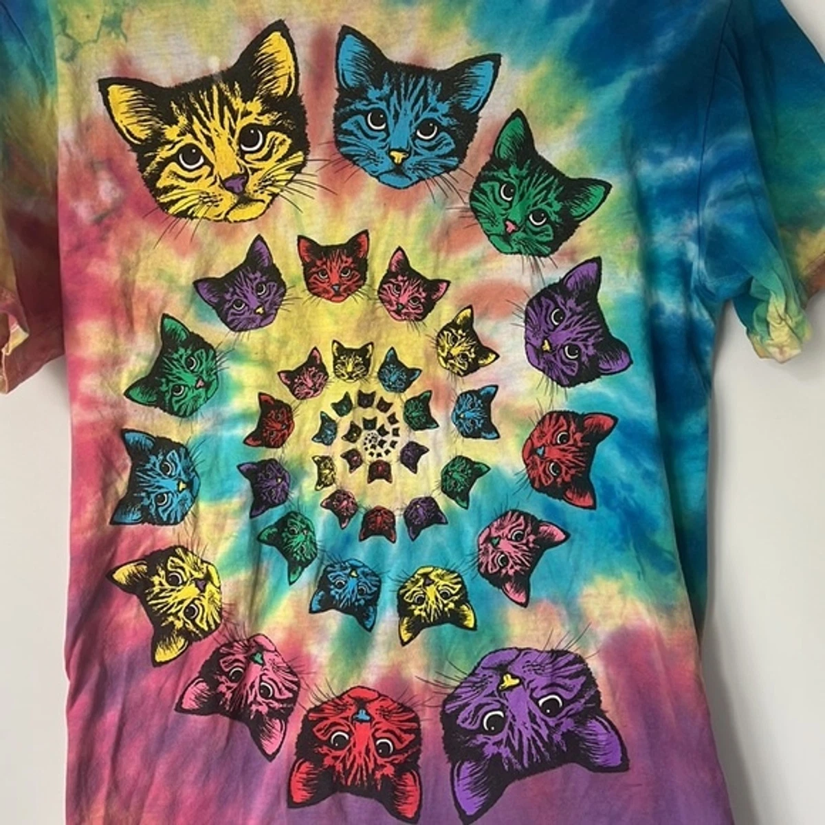 Vintage Y2K Tie Dye Grateful Dead Cat Shirt Size S Fruit of The